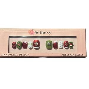 Sethexy Christmas Press-On Nails – Short Round – Handmade Design – NIB